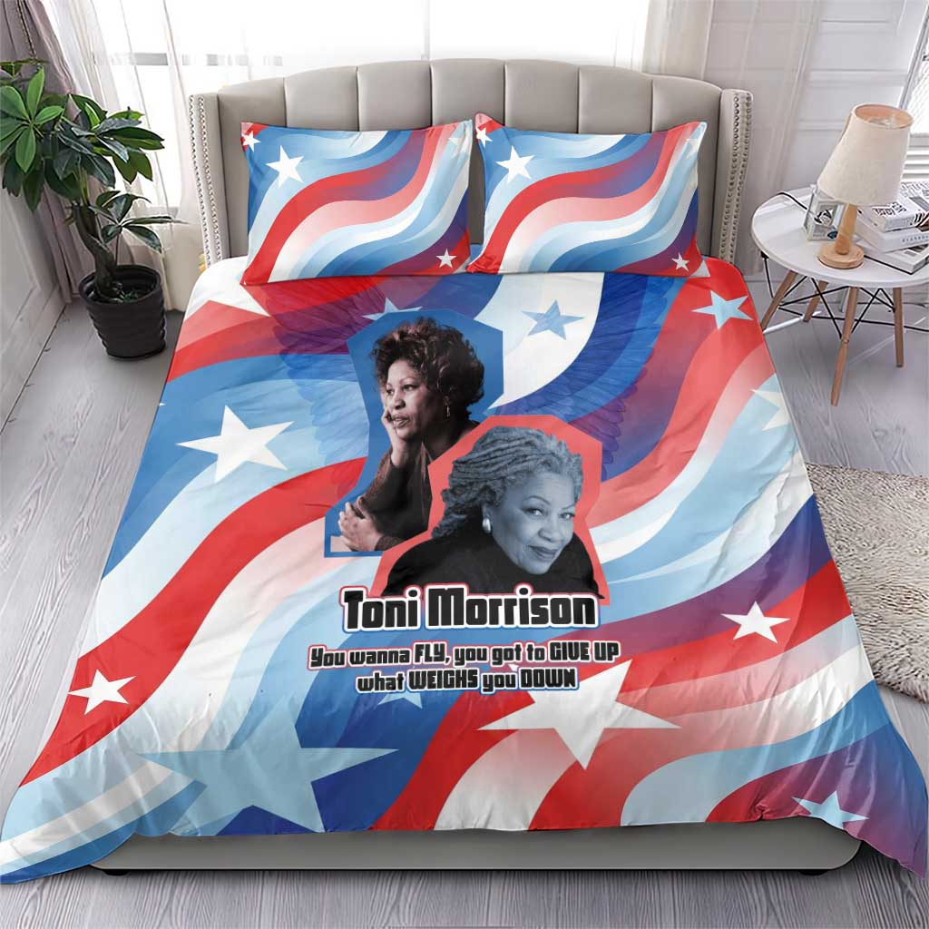 Toni Morrison Bedding Set Abstract Wings Design Empowering Quote Dual Portrait Celebration of Literary Freedom - Wonder Print Shop