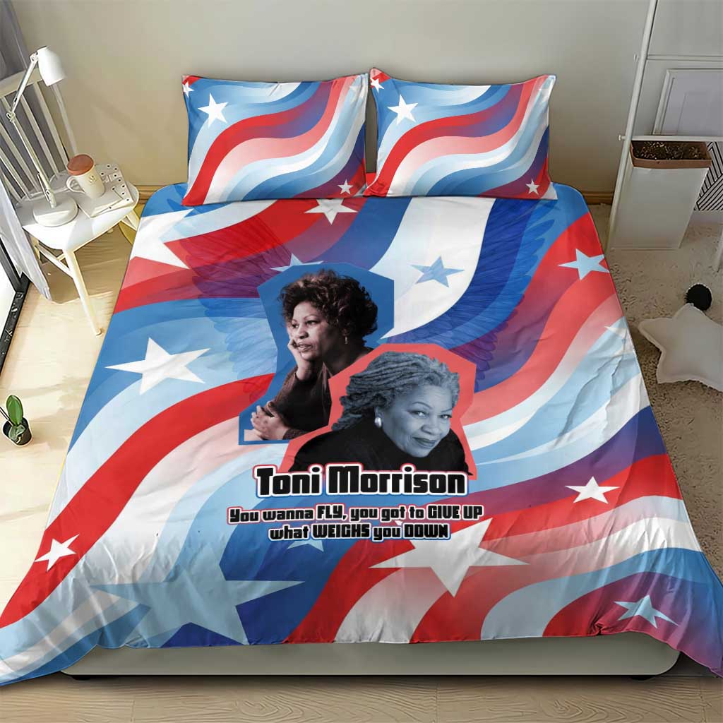 Toni Morrison Bedding Set Abstract Wings Design Empowering Quote Dual Portrait Celebration of Literary Freedom - Wonder Print Shop