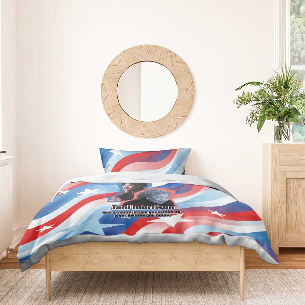 Toni Morrison Bedding Set Abstract Wings Design Empowering Quote Dual Portrait Celebration of Literary Freedom - Wonder Print Shop