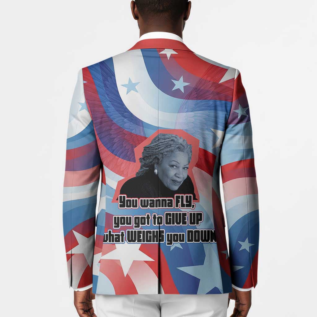 Toni Morrison Blazer Abstract Wings Design Empowering Quote Dual Portrait Celebration of Literary Freedom - Wonder Print Shop