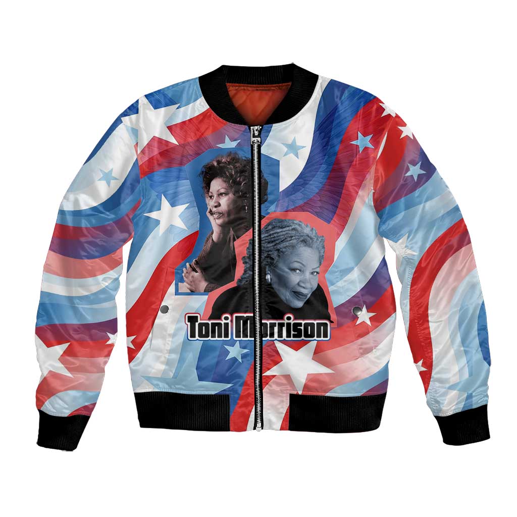 Toni Morrison Bomber Jacket Abstract Wings Design Empowering Quote Dual Portrait Celebration of Literary Freedom - Wonder Print Shop