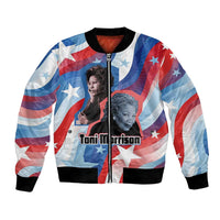 Toni Morrison Bomber Jacket Abstract Wings Design Empowering Quote Dual Portrait Celebration of Literary Freedom - Wonder Print Shop