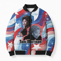 Toni Morrison Bomber Puffer Jacket Abstract Wings Design Empowering Quote Dual Portrait Celebration of Literary Freedom - Wonder Print Shop
