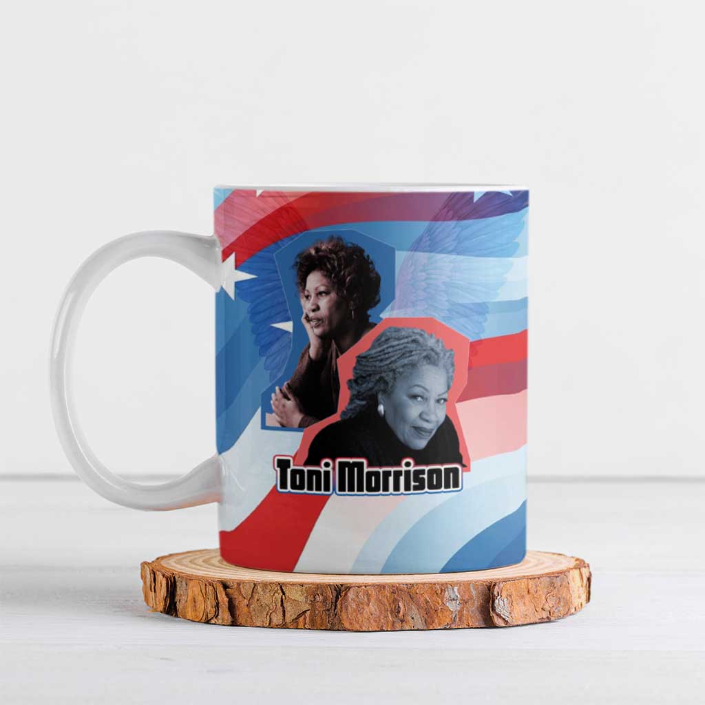 Toni Morrison Ceramic Mug Abstract Wings Design Empowering Quote Dual Portrait Celebration of Literary Freedom - Wonder Print Shop