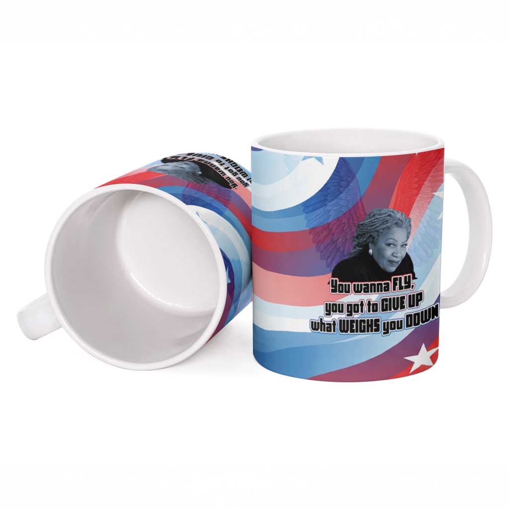 Toni Morrison Ceramic Mug Abstract Wings Design Empowering Quote Dual Portrait Celebration of Literary Freedom - Wonder Print Shop