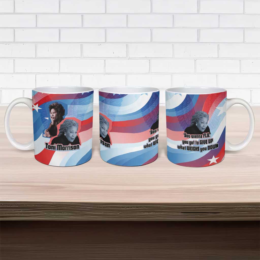 Toni Morrison Ceramic Mug Abstract Wings Design Empowering Quote Dual Portrait Celebration of Literary Freedom - Wonder Print Shop