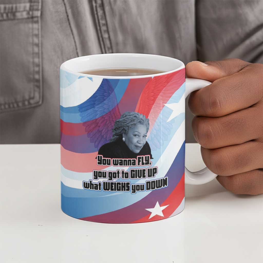 Toni Morrison Ceramic Mug Abstract Wings Design Empowering Quote Dual Portrait Celebration of Literary Freedom - Wonder Print Shop