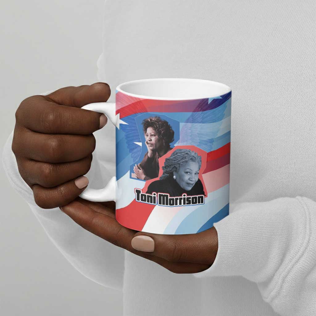 Toni Morrison Ceramic Mug Abstract Wings Design Empowering Quote Dual Portrait Celebration of Literary Freedom - Wonder Print Shop