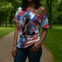 Toni Morrison Cross Shoulder Shirt Abstract Wings Design Empowering Quote Dual Portrait Celebration of Literary Freedom - Wonder Print Shop