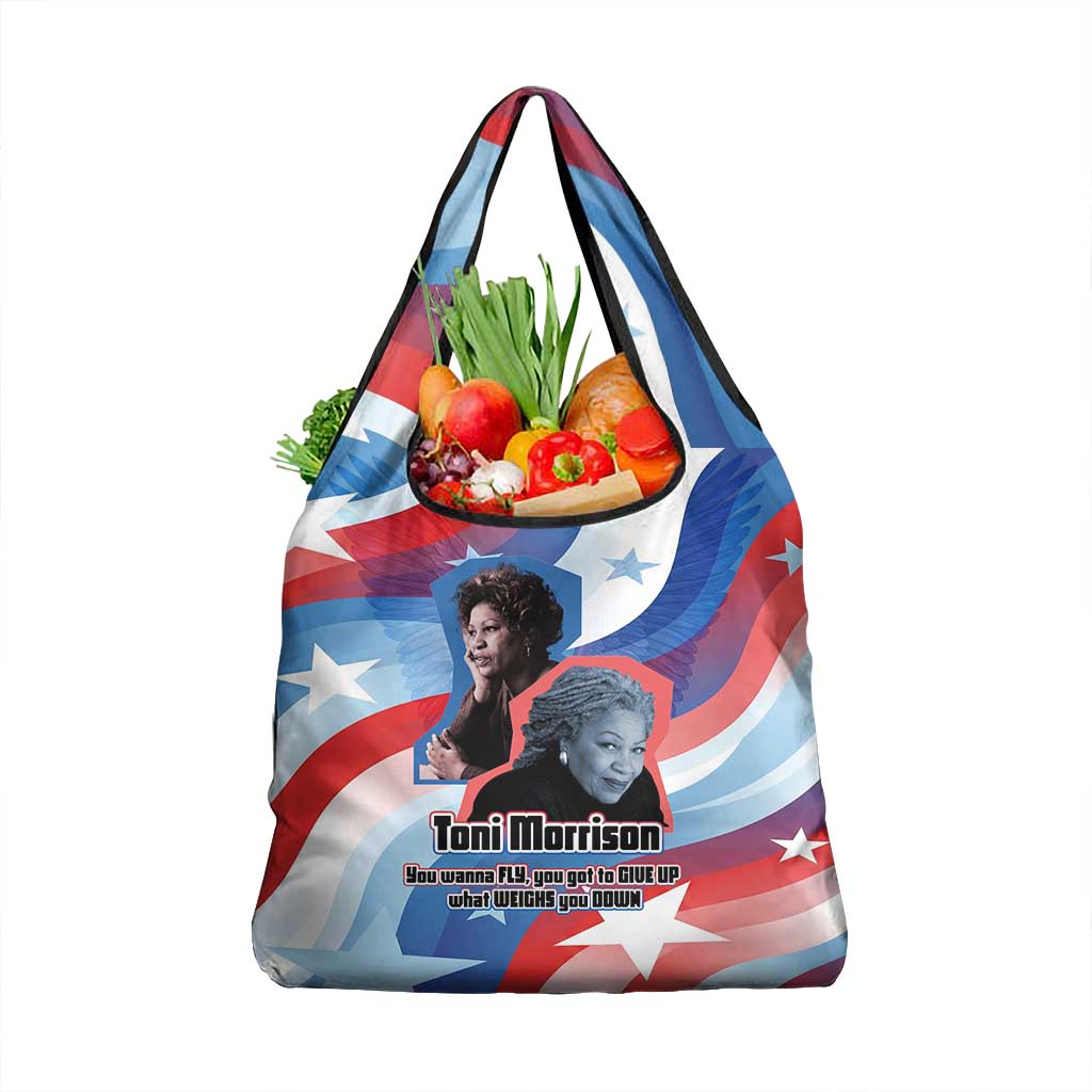 Toni Morrison Grocery Bag Abstract Wings Design Empowering Quote Dual Portrait Celebration of Literary Freedom - Wonder Print Shop