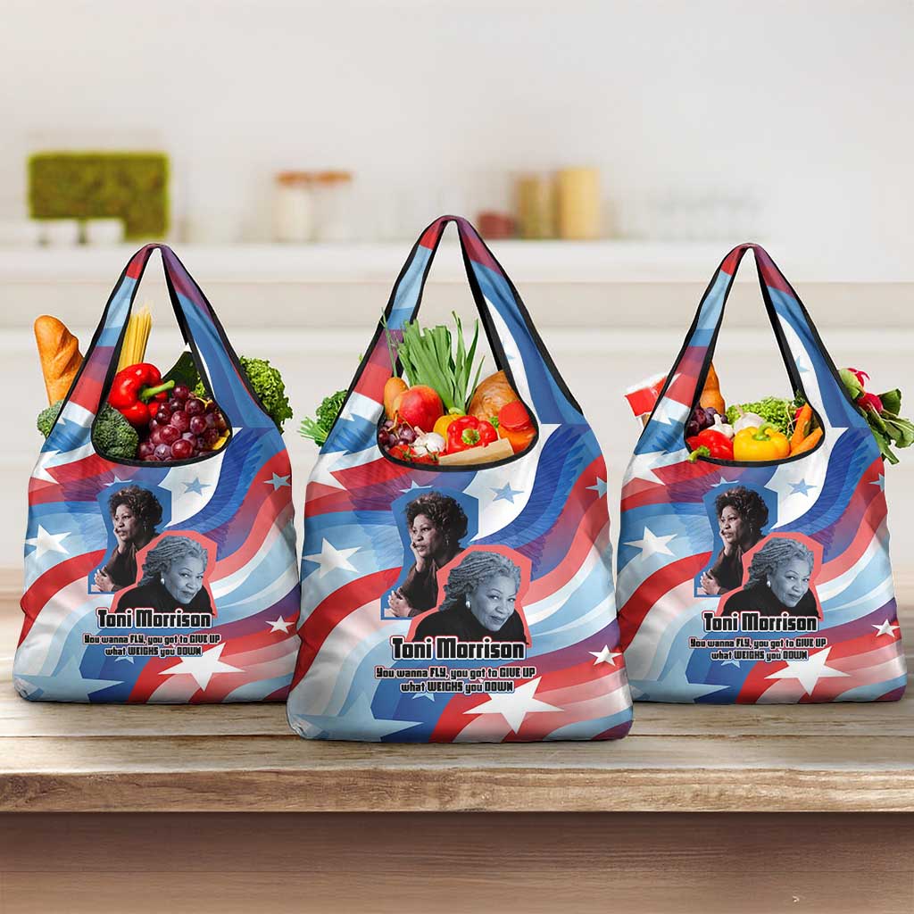 Toni Morrison Grocery Bag Abstract Wings Design Empowering Quote Dual Portrait Celebration of Literary Freedom - Wonder Print Shop