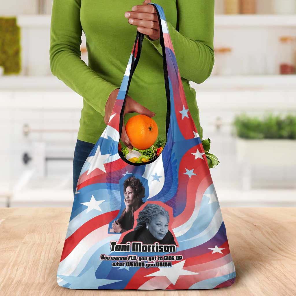 Toni Morrison Grocery Bag Abstract Wings Design Empowering Quote Dual Portrait Celebration of Literary Freedom - Wonder Print Shop