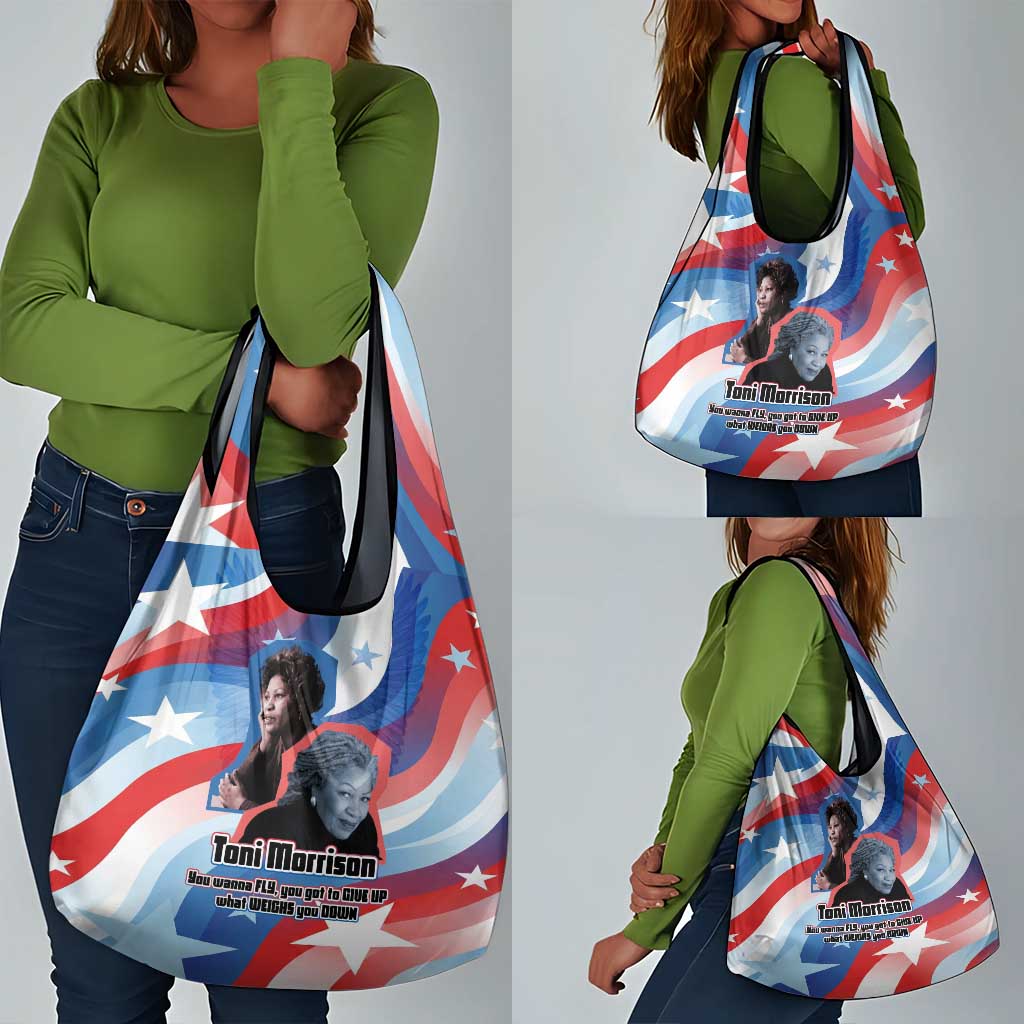 Toni Morrison Grocery Bag Abstract Wings Design Empowering Quote Dual Portrait Celebration of Literary Freedom - Wonder Print Shop