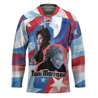 Toni Morrison Hockey Jersey Abstract Wings Design Empowering Quote Dual Portrait Celebration of Literary Freedom - Wonder Print Shop