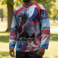 Toni Morrison Hockey Jersey Abstract Wings Design Empowering Quote Dual Portrait Celebration of Literary Freedom - Wonder Print Shop