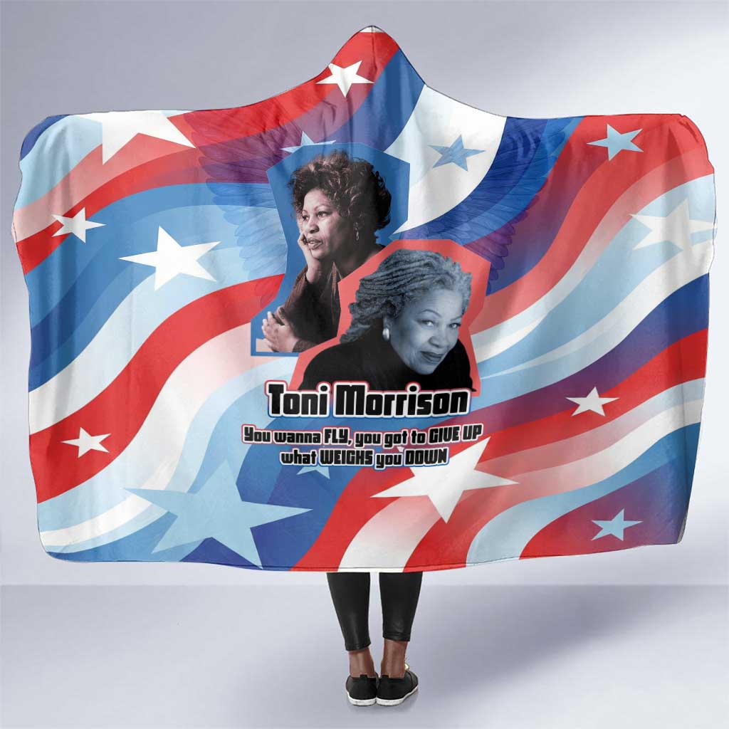 Toni Morrison Hooded Blanket Abstract Wings Design Empowering Quote Dual Portrait Celebration of Literary Freedom - Wonder Print Shop