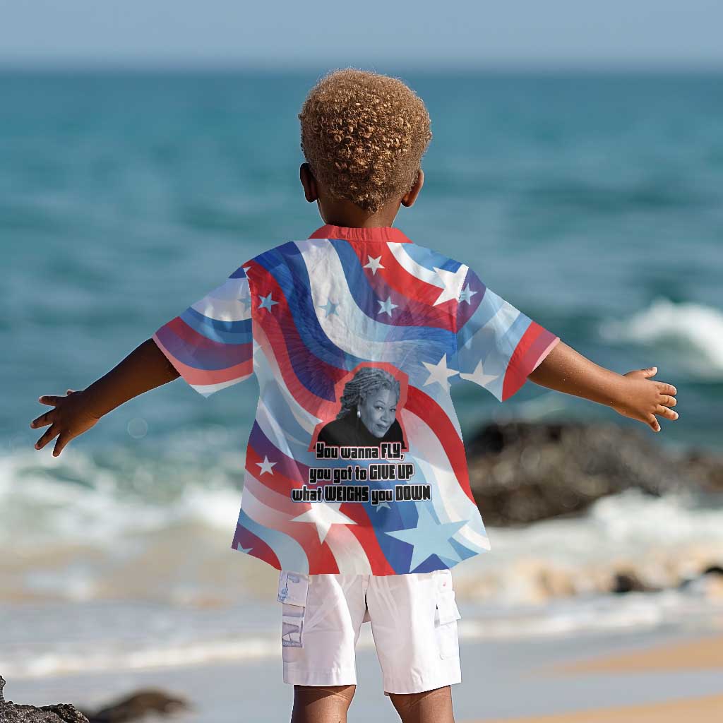 Toni Morrison Kid Hawaiian Shirt Abstract Wings Design Empowering Quote Dual Portrait Celebration of Literary Freedom - Wonder Print Shop