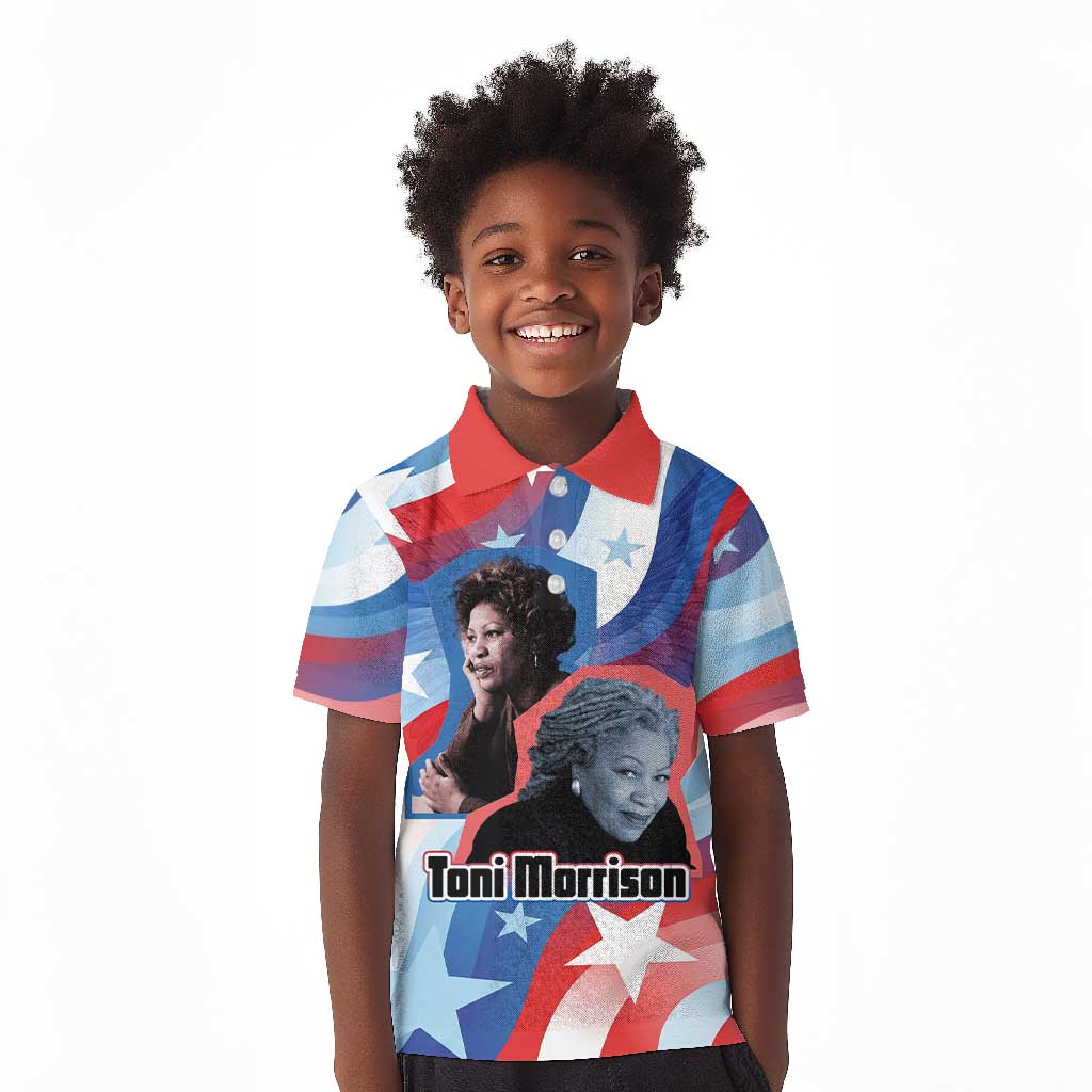Toni Morrison Kid Polo Shirt Abstract Wings Design Empowering Quote Dual Portrait Celebration of Literary Freedom - Wonder Print Shop