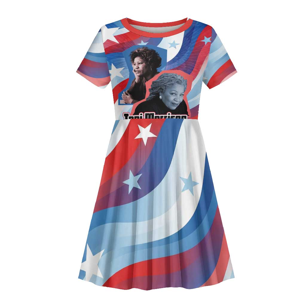 Toni Morrison Kid Short Sleeve Dress Abstract Wings Design Empowering Quote Dual Portrait Celebration of Literary Freedom - Wonder Print Shop
