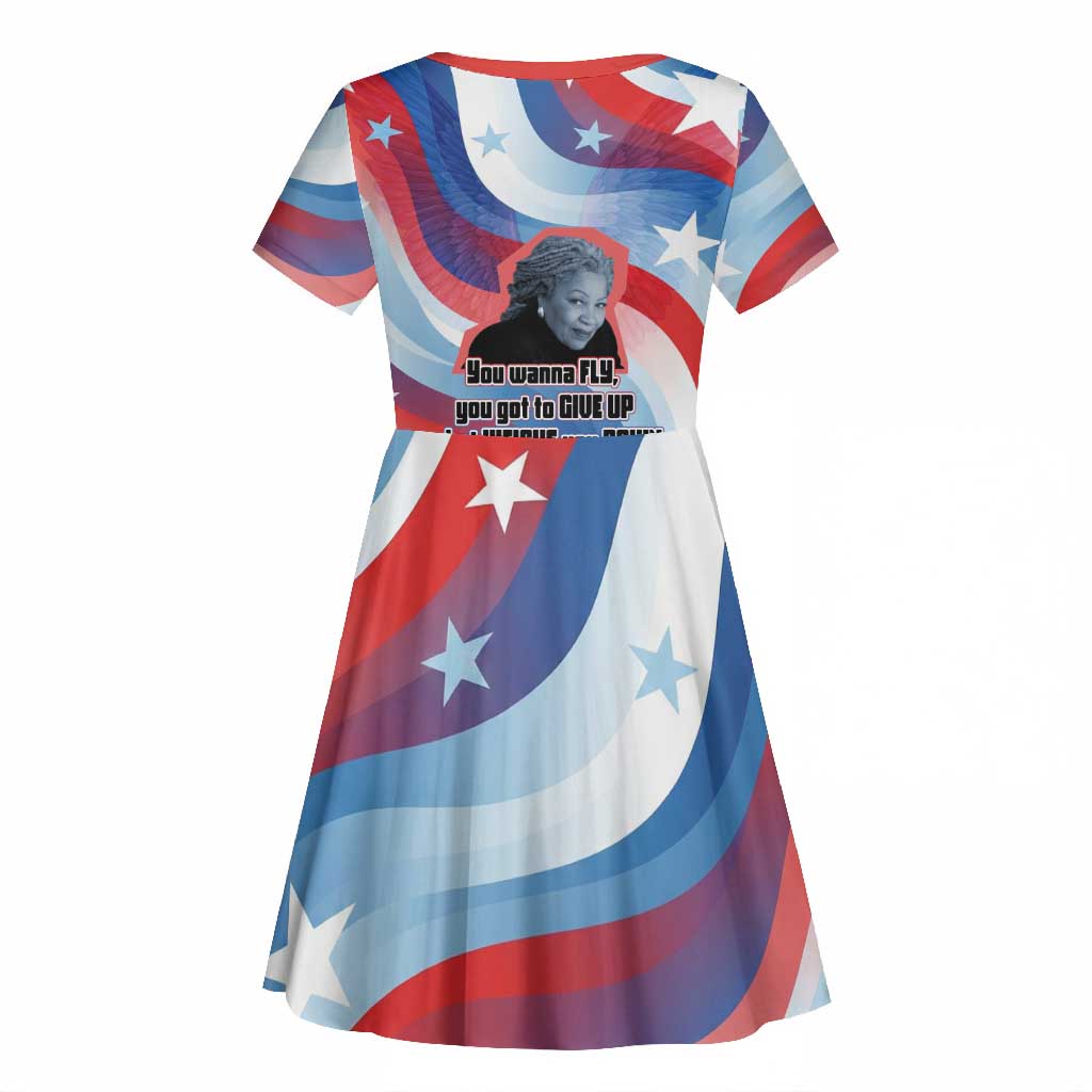 Toni Morrison Kid Short Sleeve Dress Abstract Wings Design Empowering Quote Dual Portrait Celebration of Literary Freedom - Wonder Print Shop