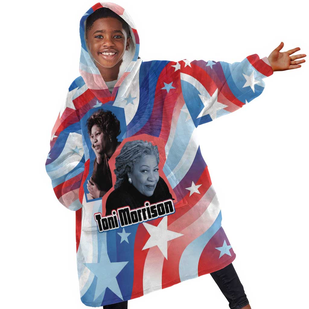 Toni Morrison Kid Wearable Blanket Hoodie Abstract Wings Design Empowering Quote Dual Portrait Celebration of Literary Freedom - Wonder Print Shop
