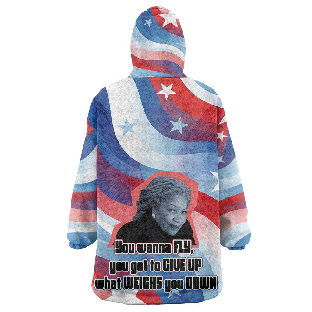 Toni Morrison Kid Wearable Blanket Hoodie Abstract Wings Design Empowering Quote Dual Portrait Celebration of Literary Freedom - Wonder Print Shop