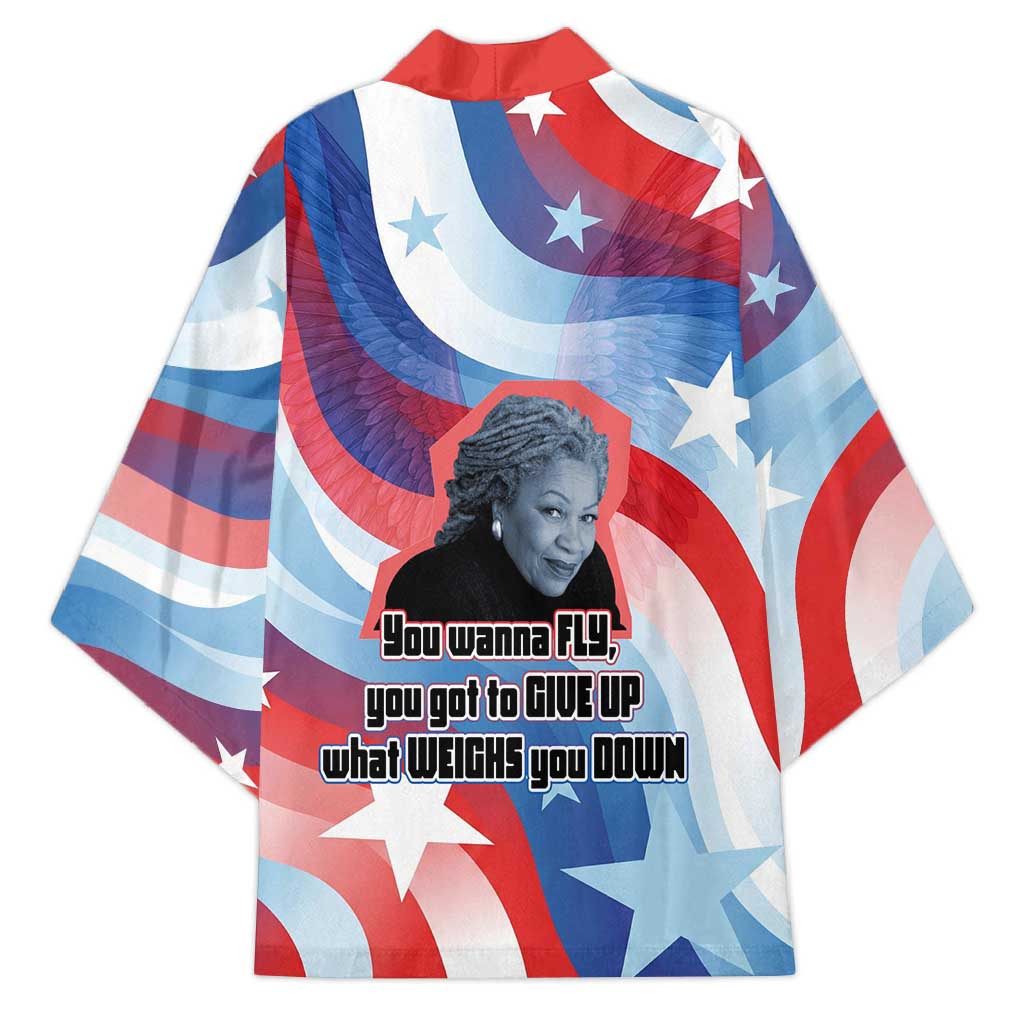 Toni Morrison Kimono Abstract Wings Design Empowering Quote Dual Portrait Celebration of Literary Freedom - Wonder Print Shop