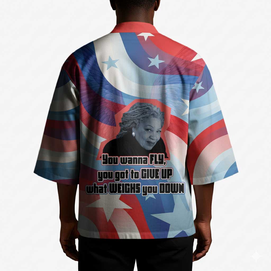 Toni Morrison Kimono Abstract Wings Design Empowering Quote Dual Portrait Celebration of Literary Freedom - Wonder Print Shop