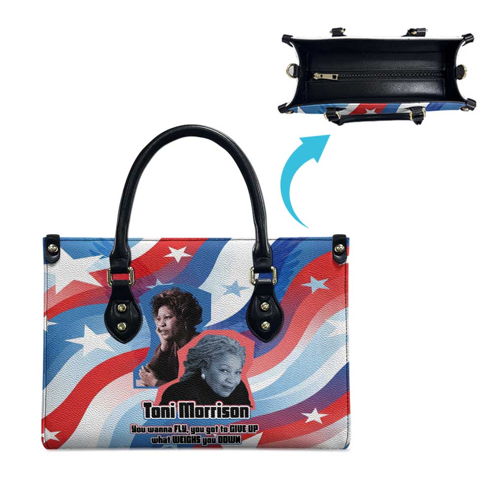 Toni Morrison Leather Bag Abstract Wings Design Empowering Quote Dual Portrait Celebration of Literary Freedom - Wonder Print Shop