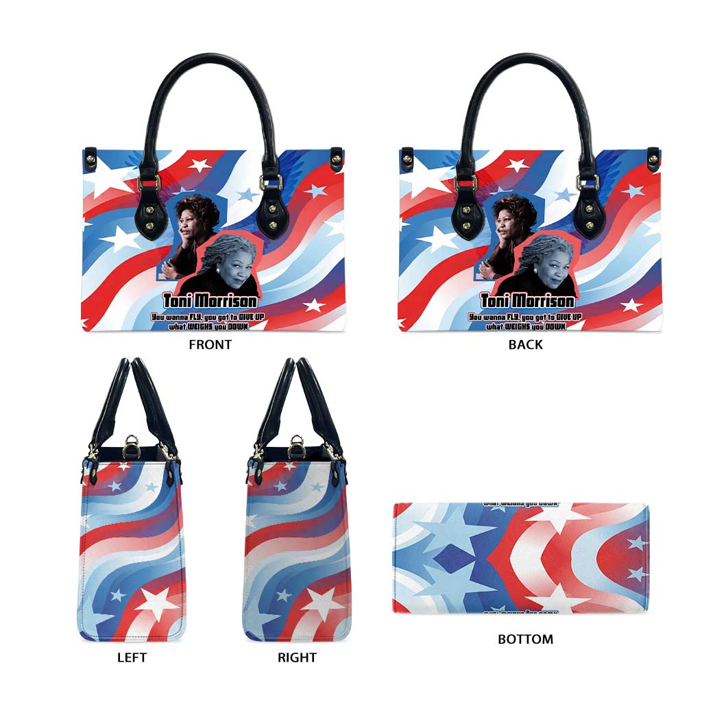 Toni Morrison Leather Bag Abstract Wings Design Empowering Quote Dual Portrait Celebration of Literary Freedom - Wonder Print Shop
