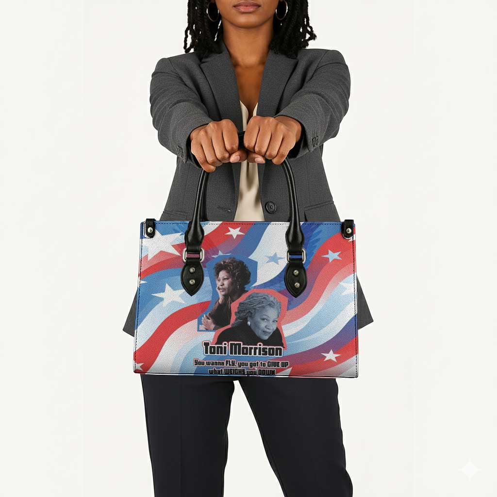 Toni Morrison Leather Bag Abstract Wings Design Empowering Quote Dual Portrait Celebration of Literary Freedom - Wonder Print Shop