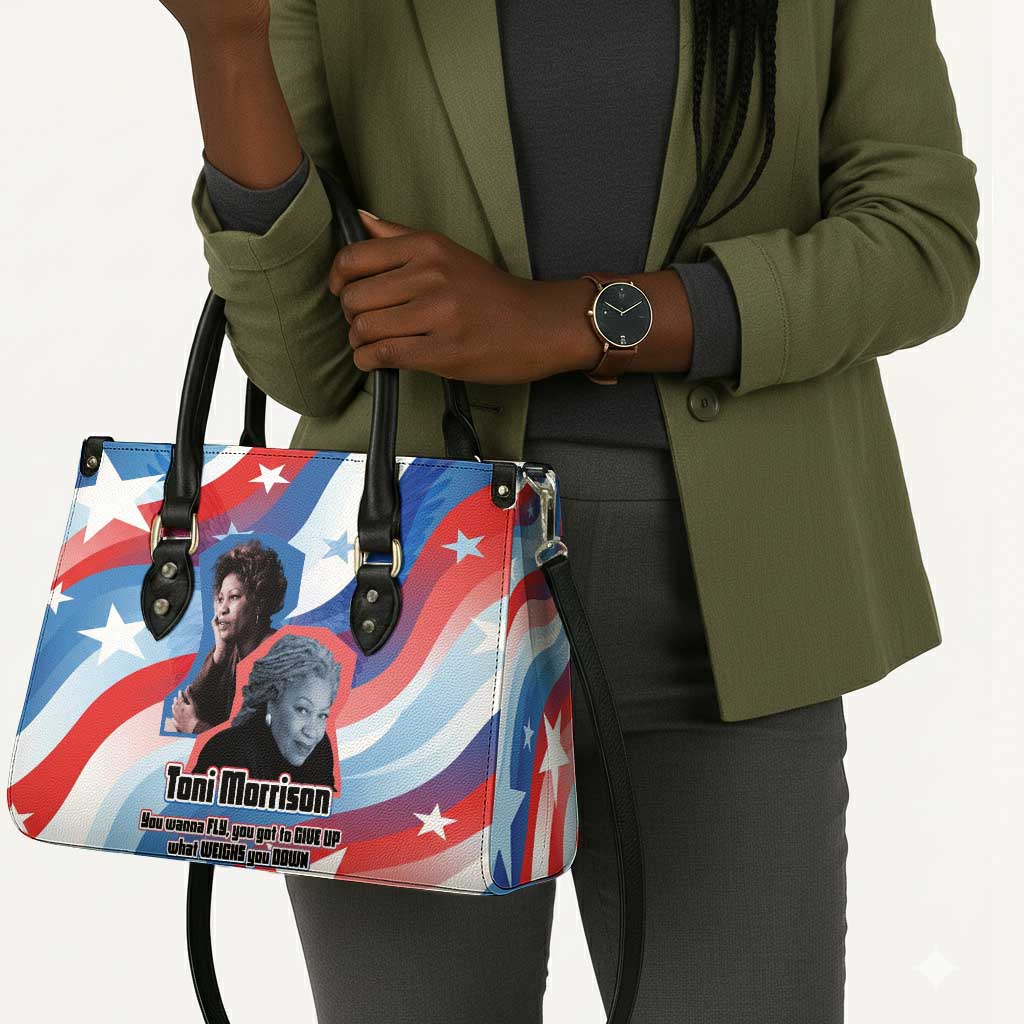 Toni Morrison Leather Bag Abstract Wings Design Empowering Quote Dual Portrait Celebration of Literary Freedom - Wonder Print Shop