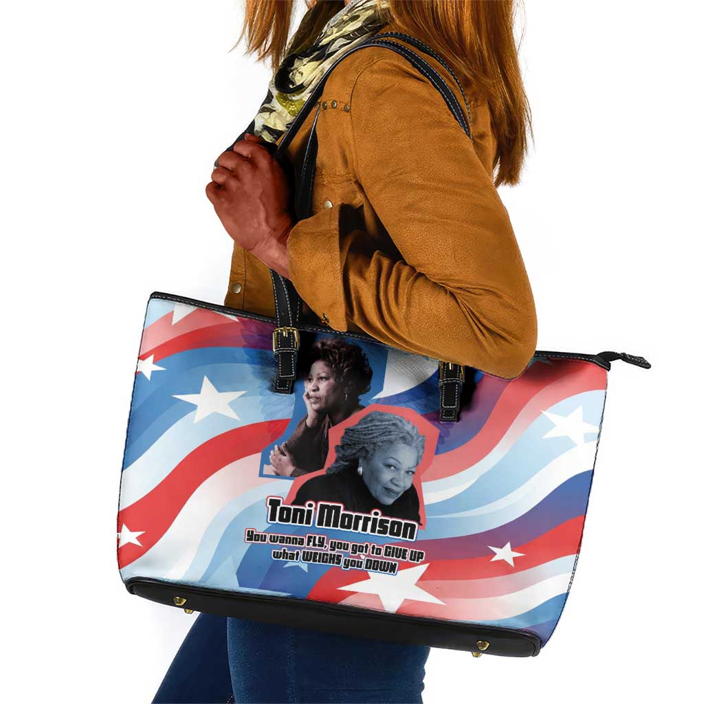 Toni Morrison Leather Tote Bag Abstract Wings Design Empowering Quote Dual Portrait Celebration of Literary Freedom - Wonder Print Shop