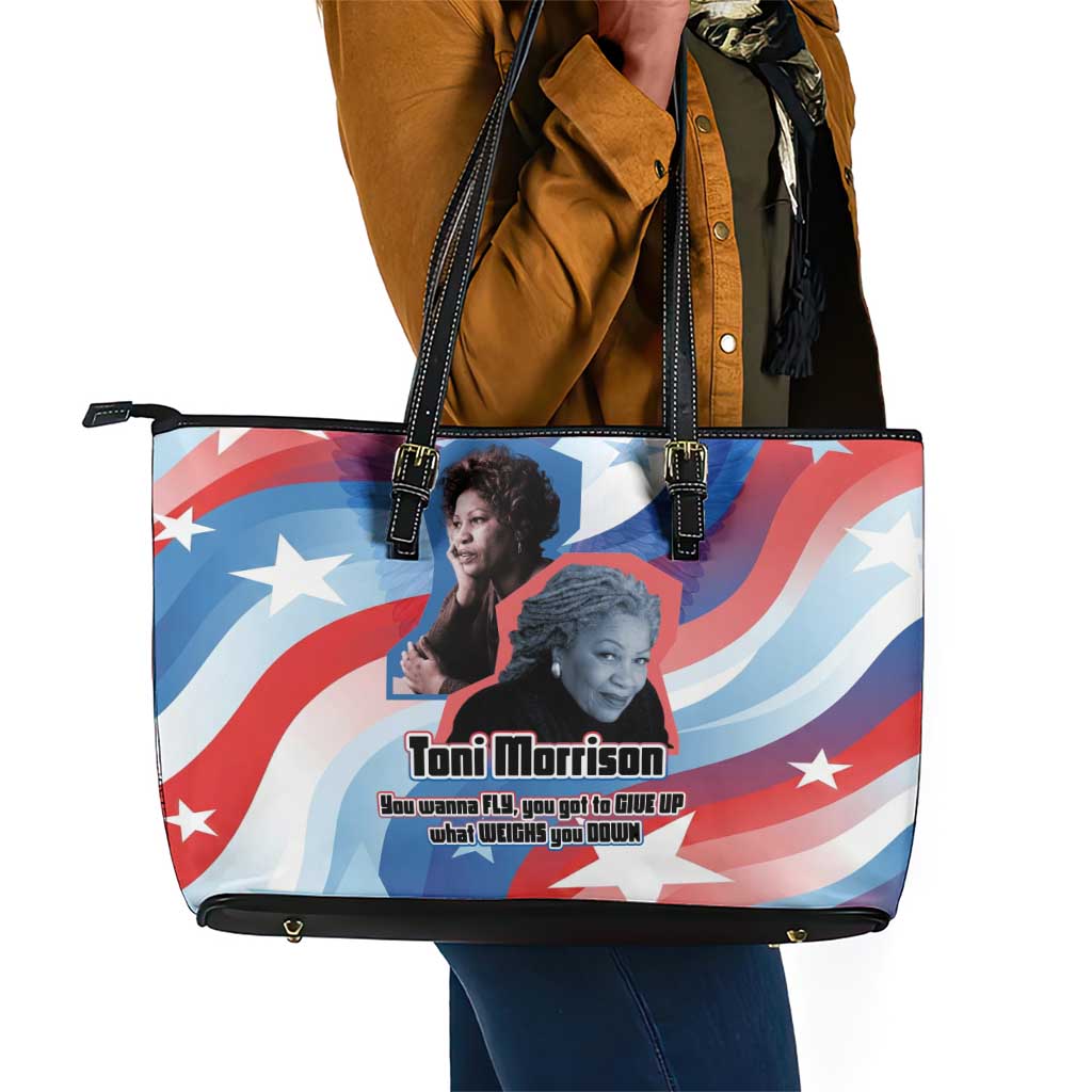 Toni Morrison Leather Tote Bag Abstract Wings Design Empowering Quote Dual Portrait Celebration of Literary Freedom - Wonder Print Shop