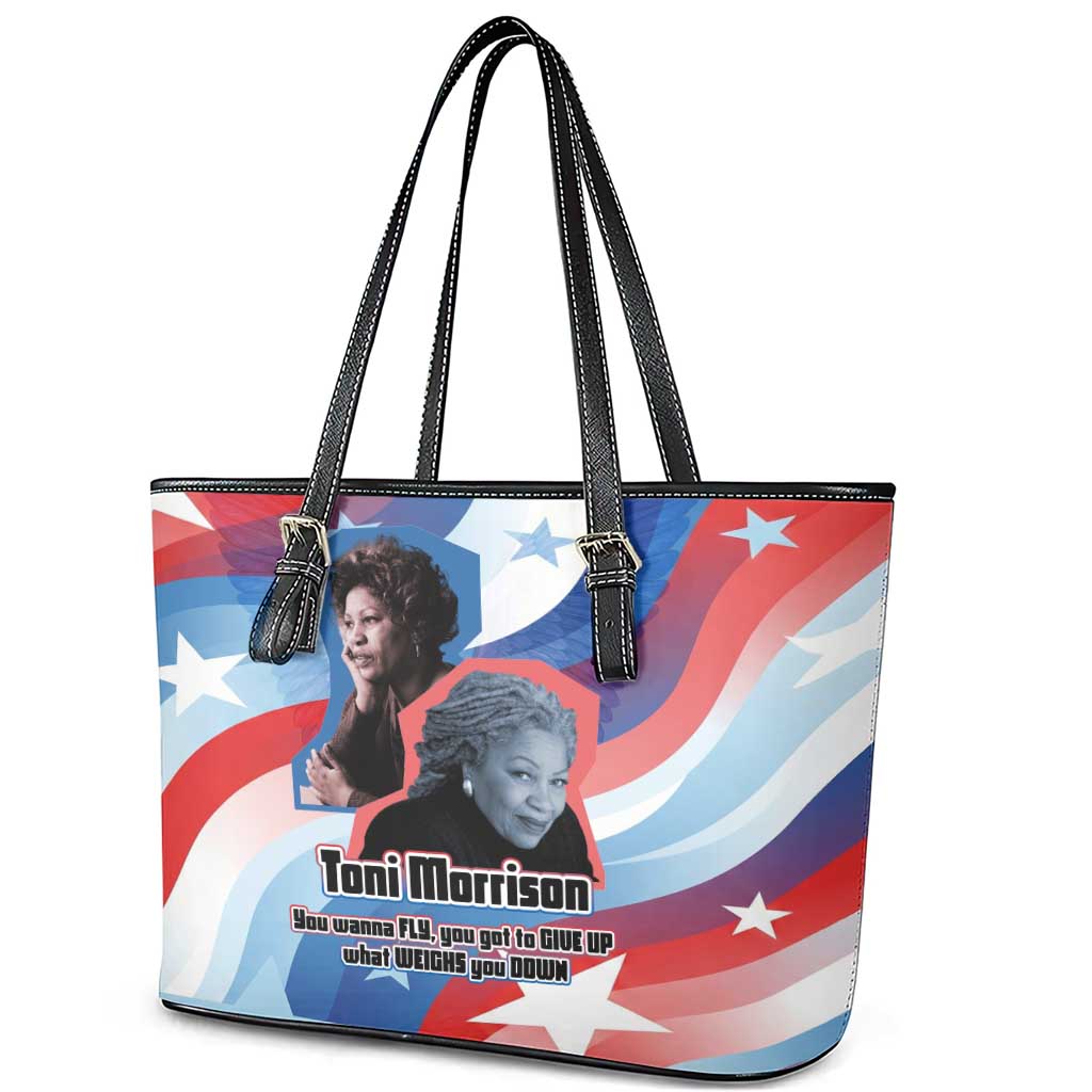 Toni Morrison Leather Tote Bag Abstract Wings Design Empowering Quote Dual Portrait Celebration of Literary Freedom - Wonder Print Shop