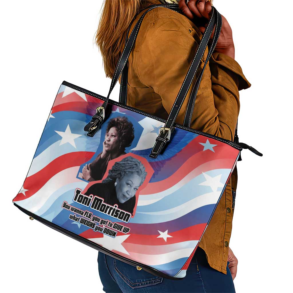 Toni Morrison Leather Tote Bag Abstract Wings Design Empowering Quote Dual Portrait Celebration of Literary Freedom - Wonder Print Shop