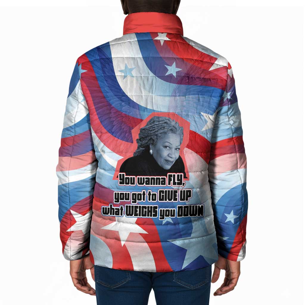 Toni Morrison Padded Jacket Abstract Wings Design Empowering Quote Dual Portrait Celebration of Literary Freedom - Wonder Print Shop