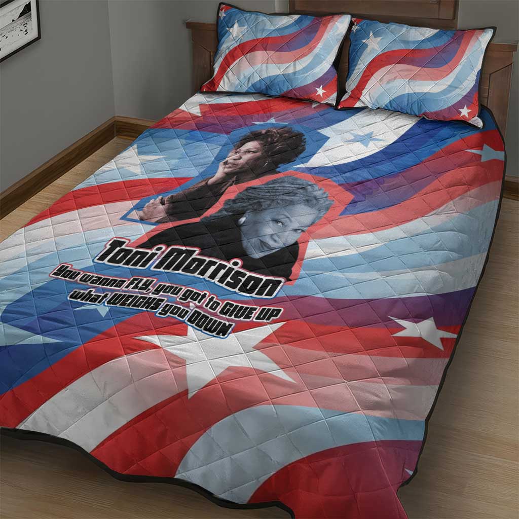 Toni Morrison Quilt Bed Set Abstract Wings Design Empowering Quote Dual Portrait Celebration of Literary Freedom - Wonder Print Shop