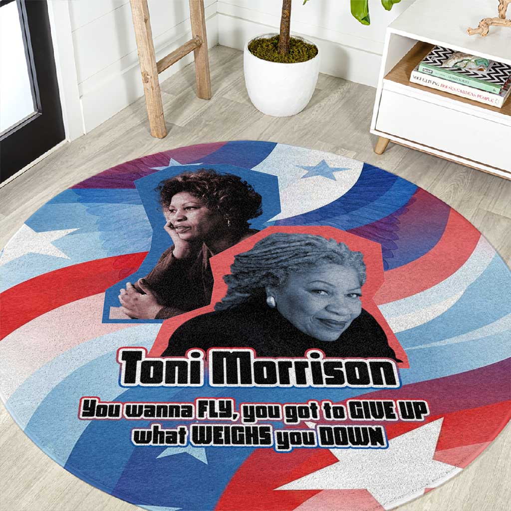 Toni Morrison Round Carpet Abstract Wings Design Empowering Quote Dual Portrait Celebration of Literary Freedom - Wonder Print Shop