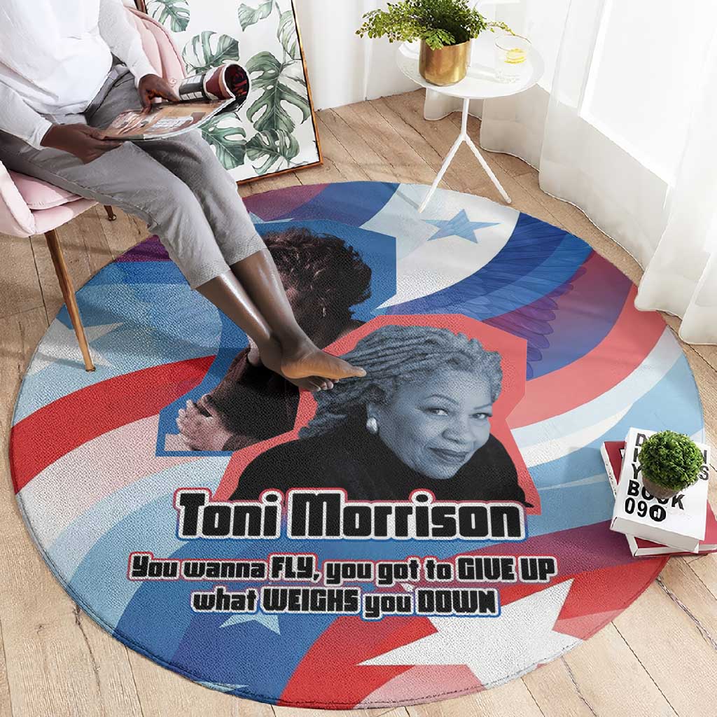Toni Morrison Round Carpet Abstract Wings Design Empowering Quote Dual Portrait Celebration of Literary Freedom - Wonder Print Shop