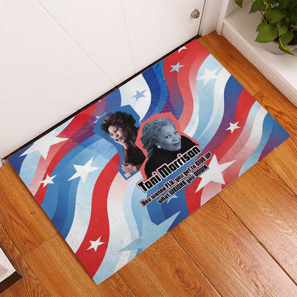 Toni Morrison Rubber Doormat Abstract Wings Design Empowering Quote Dual Portrait Celebration of Literary Freedom - Wonder Print Shop