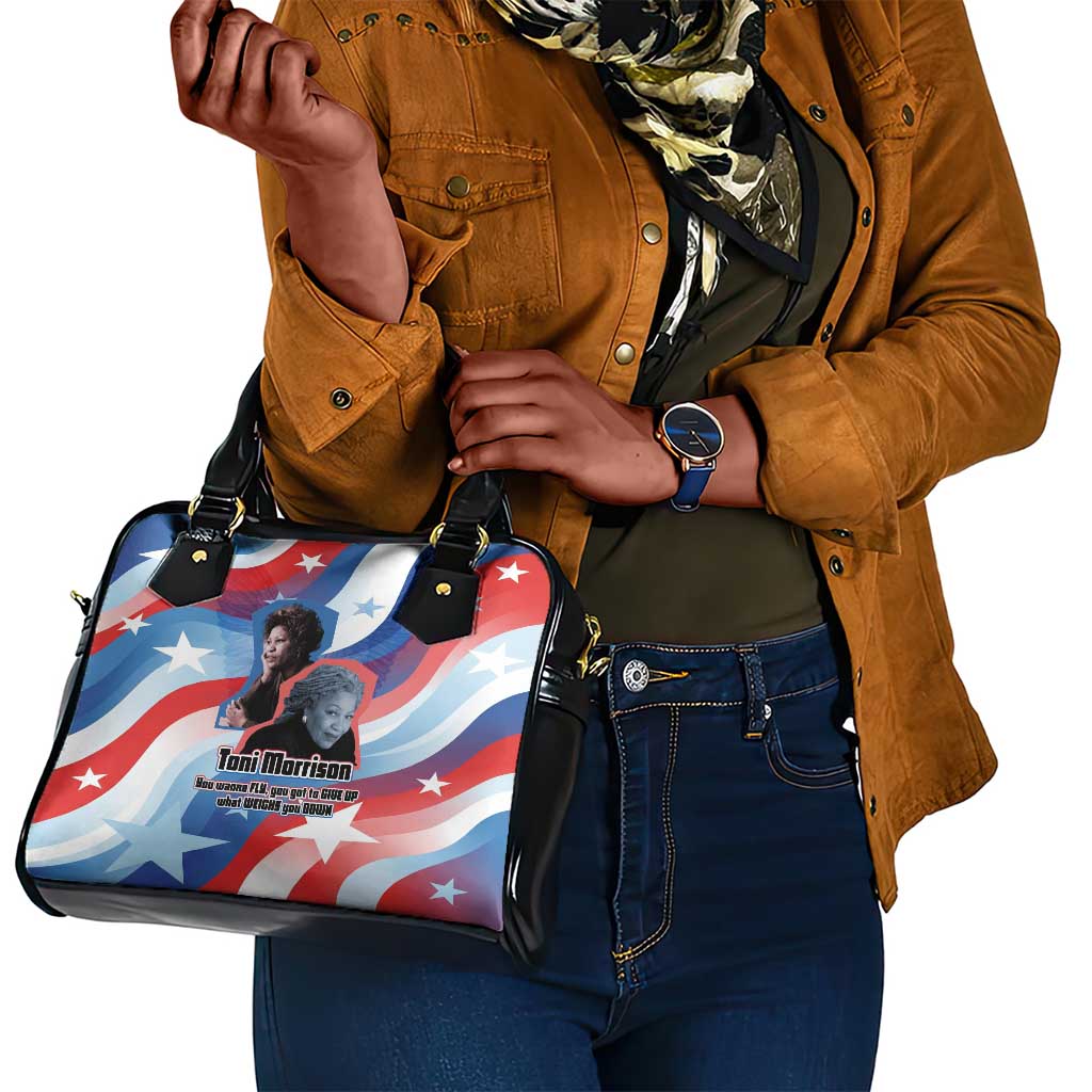 Toni Morrison Shoulder Handbag Abstract Wings Design Empowering Quote Dual Portrait Celebration of Literary Freedom - Wonder Print Shop