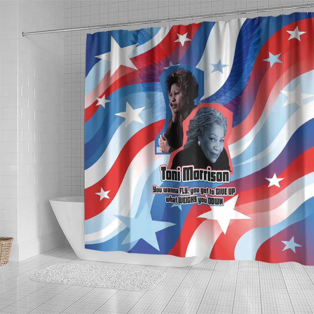 Toni Morrison Shower Curtain Abstract Wings Design Empowering Quote Dual Portrait Celebration of Literary Freedom - Wonder Print Shop