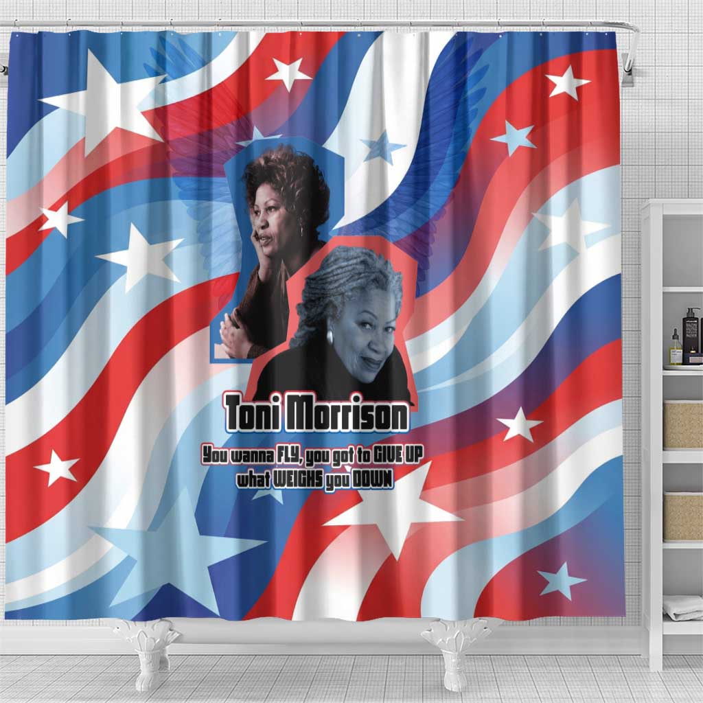 Toni Morrison Shower Curtain Abstract Wings Design Empowering Quote Dual Portrait Celebration of Literary Freedom - Wonder Print Shop