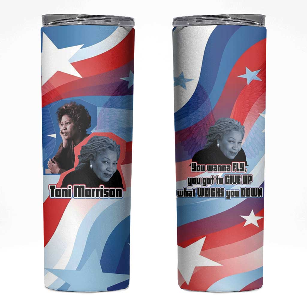 Toni Morrison Skinny Tumbler Abstract Wings Design Empowering Quote Dual Portrait Celebration of Literary Freedom - Wonder Print Shop