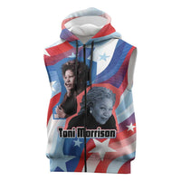 Toni Morrison Sleeveless Zip Hoodie Abstract Wings Design Empowering Quote Dual Portrait Celebration of Literary Freedom - Wonder Print Shop