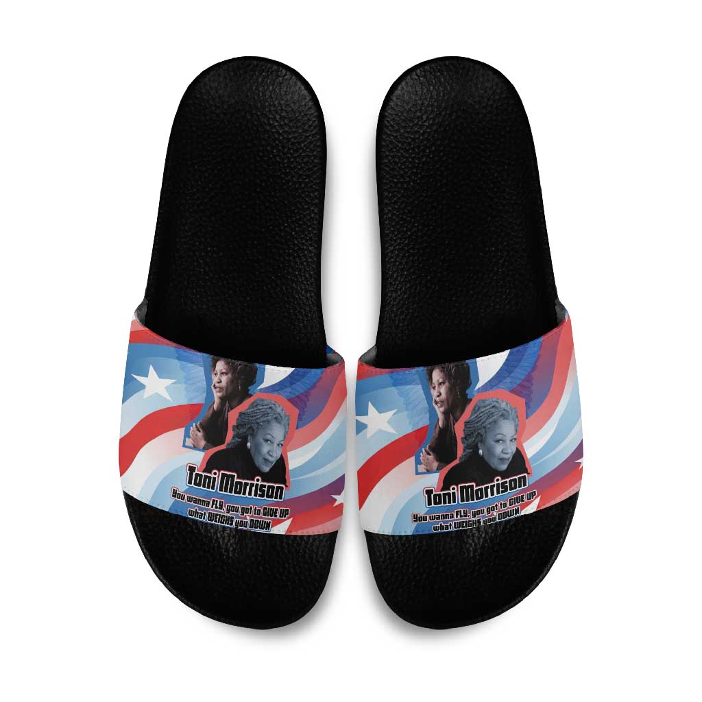 Toni Morrison Slide Sandals Abstract Wings Design Empowering Quote Dual Portrait Celebration of Literary Freedom - Wonder Print Shop