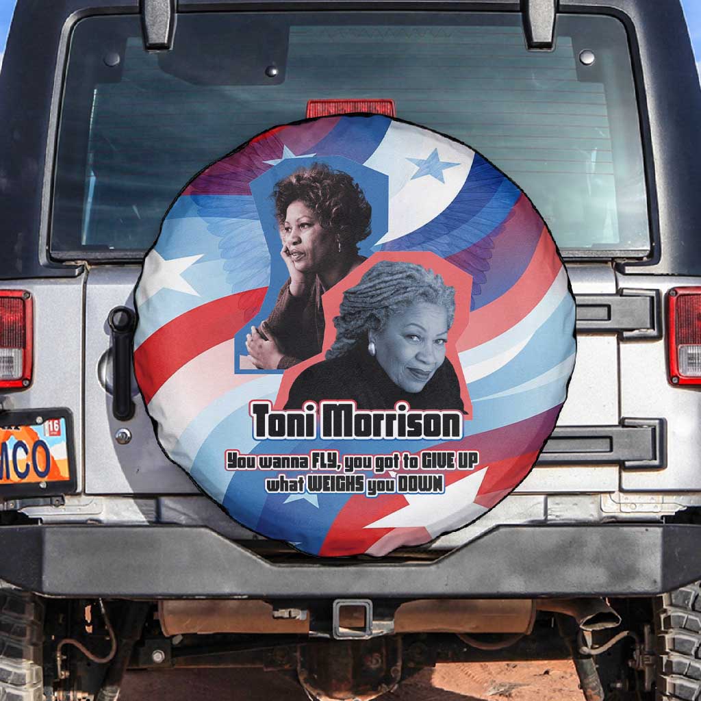 Toni Morrison Spare Tire Cover Abstract Wings Design Empowering Quote Dual Portrait Celebration of Literary Freedom - Wonder Print Shop