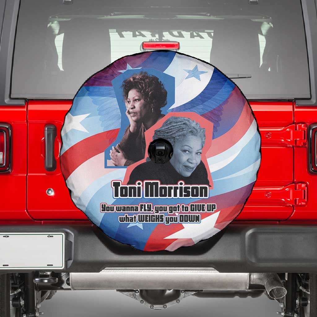 Toni Morrison Spare Tire Cover Abstract Wings Design Empowering Quote Dual Portrait Celebration of Literary Freedom - Wonder Print Shop