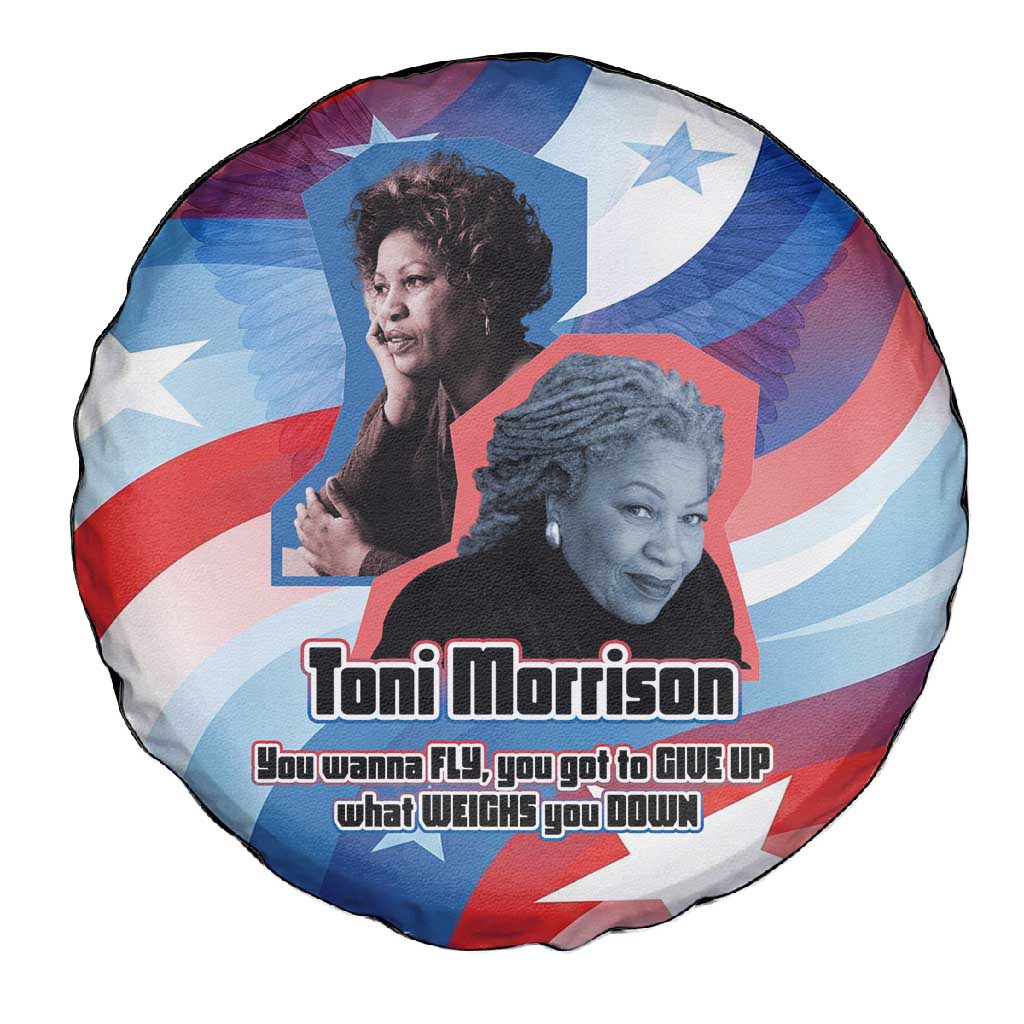 Toni Morrison Spare Tire Cover Abstract Wings Design Empowering Quote Dual Portrait Celebration of Literary Freedom - Wonder Print Shop